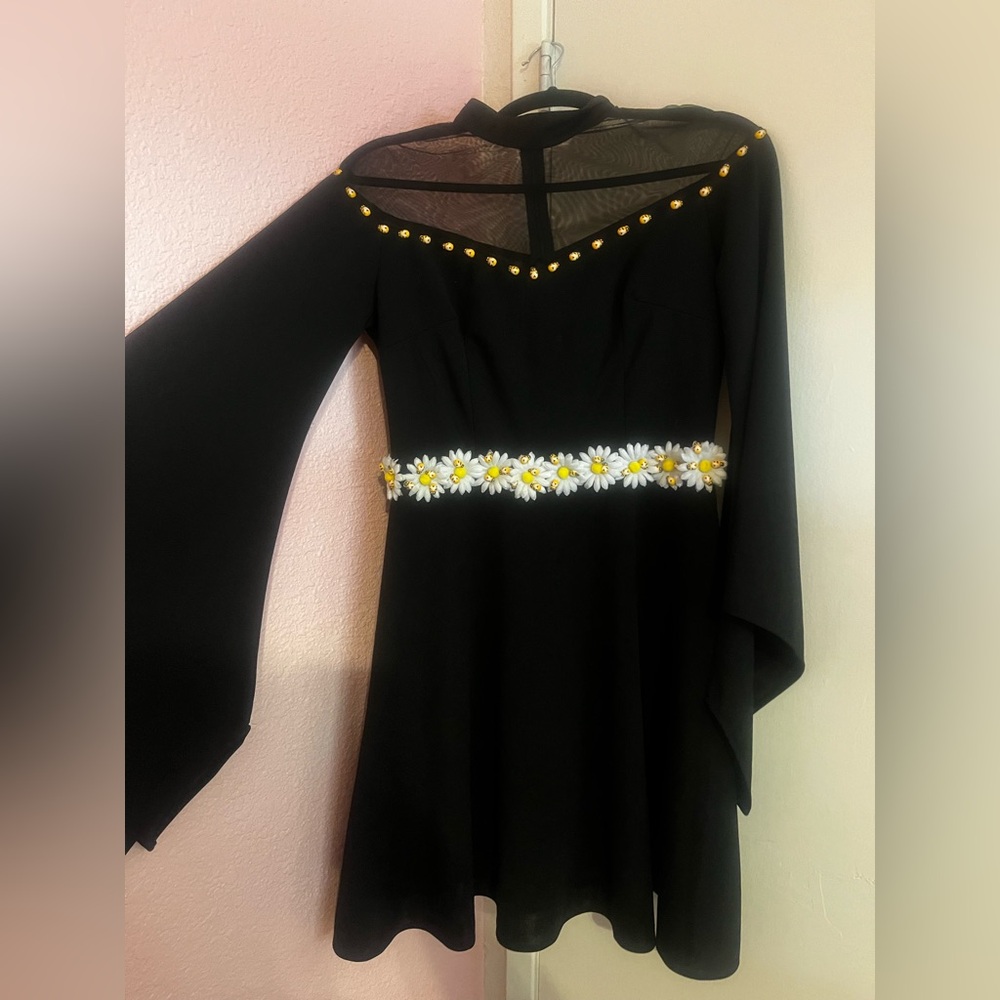 Gothic flower and bee black dress